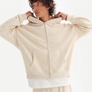 NWT Mate The Label Men's Zip Up Hoodie Sweatshirt in Bone Medium - $128
